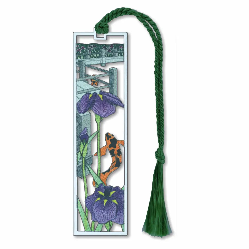 Siberian Iris, Koi & Bridge Metal Bookmark