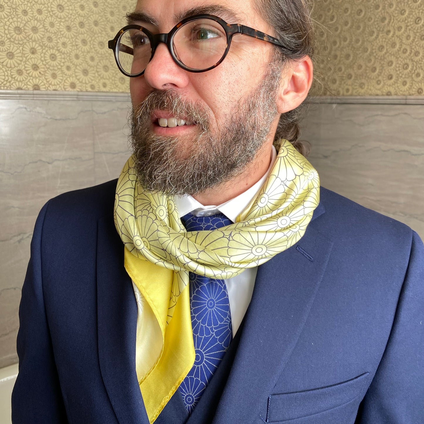 Floral Lincrusta Square Scarf in Gold