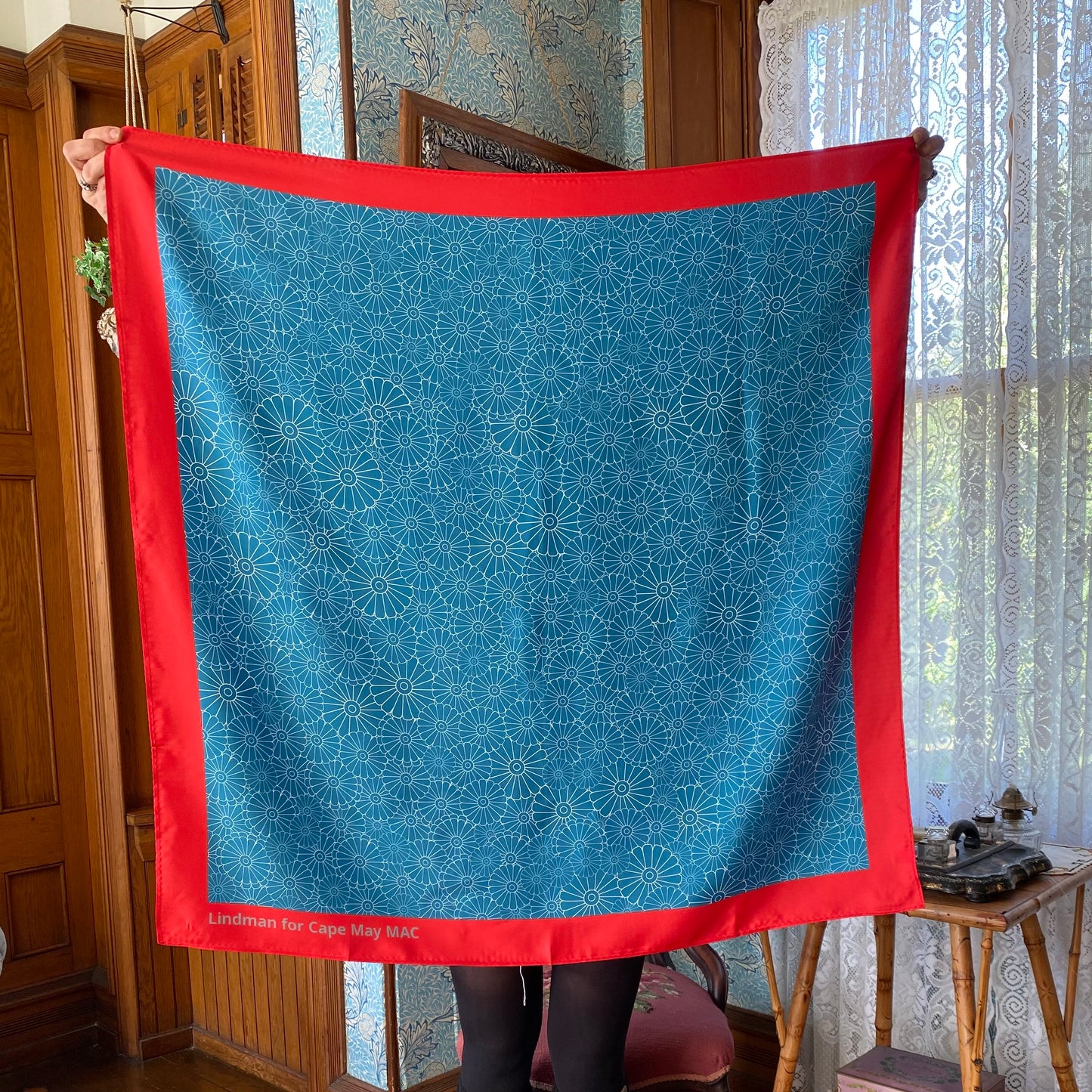 Floral Lincrusta Square Scarf in Blue