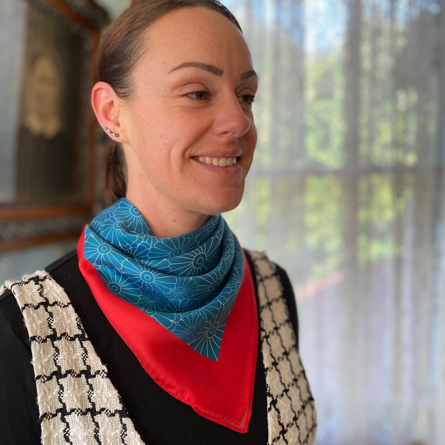 Floral Lincrusta Square Scarf in Blue