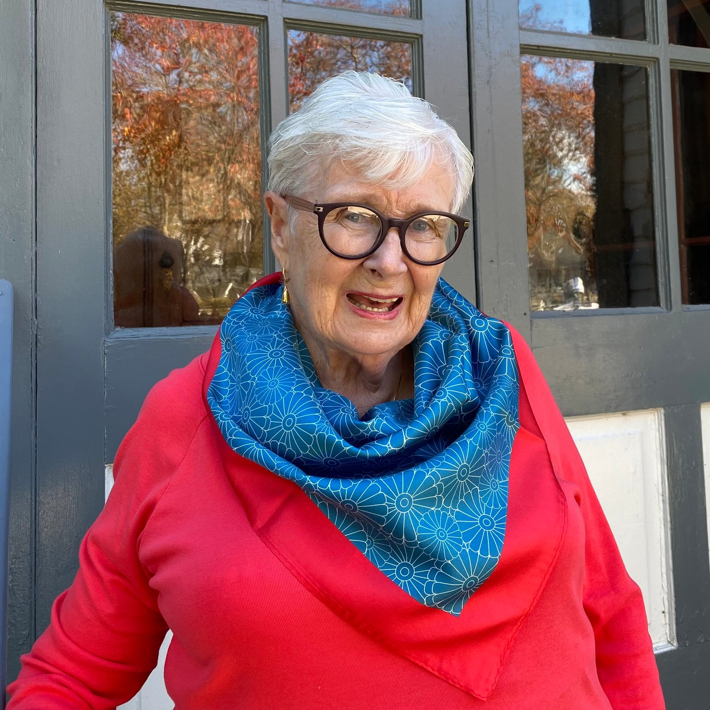 Floral Lincrusta Square Scarf in Blue