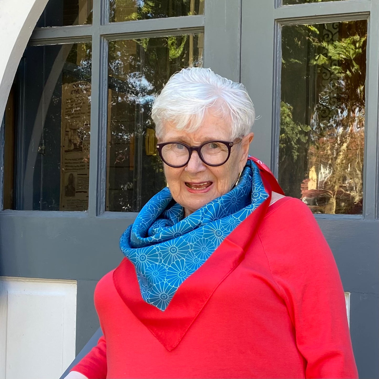 Floral Lincrusta Square Scarf in Blue