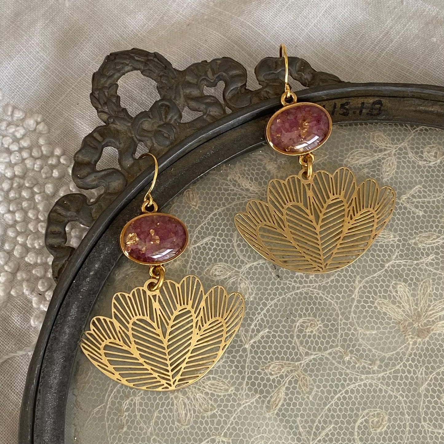 Ruby/Gold Lotus Earrings