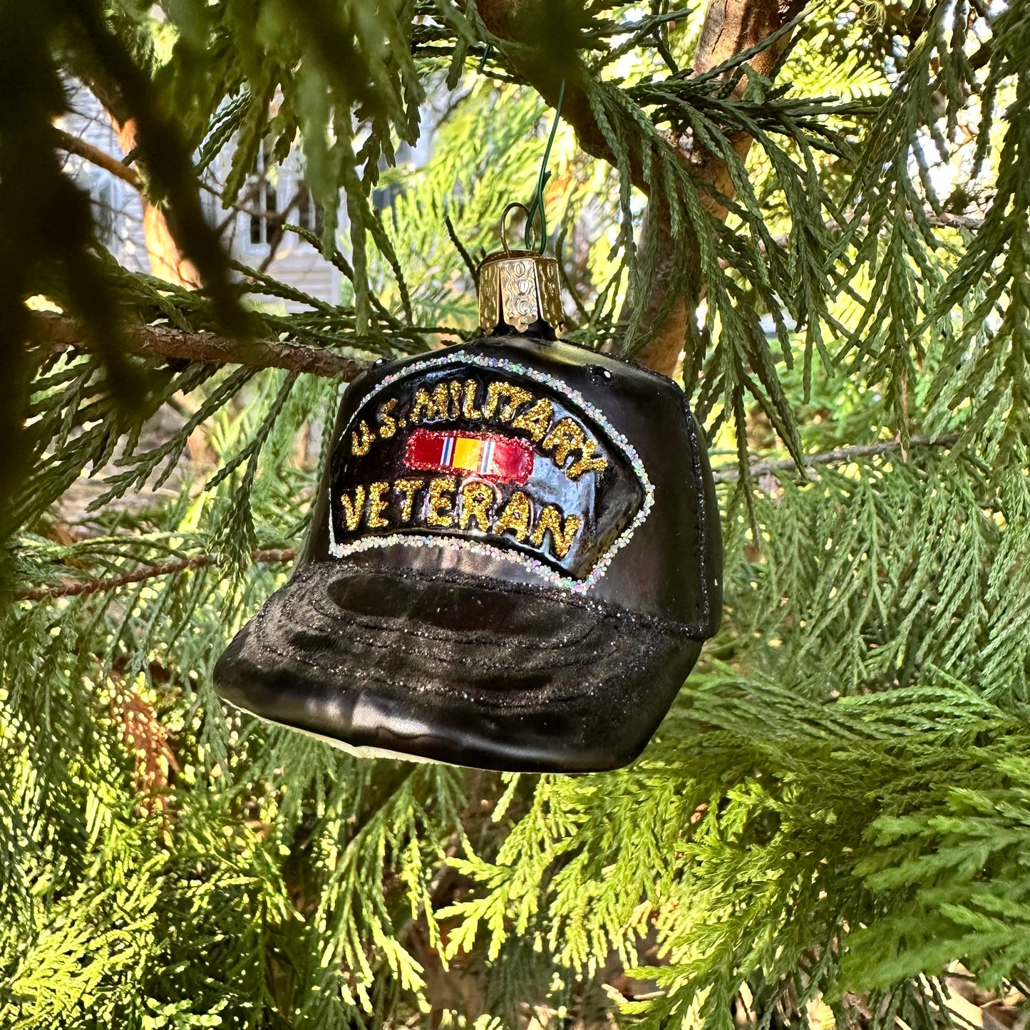 Veteran's Cap Glass Ornament