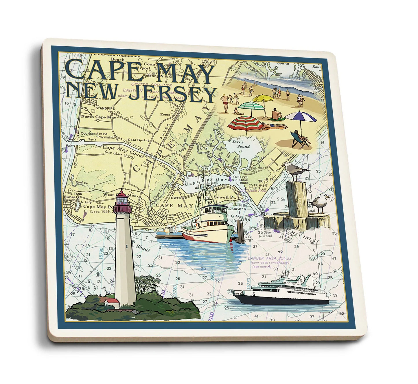 Cape May Nautical Chart Ceramic Coaster
